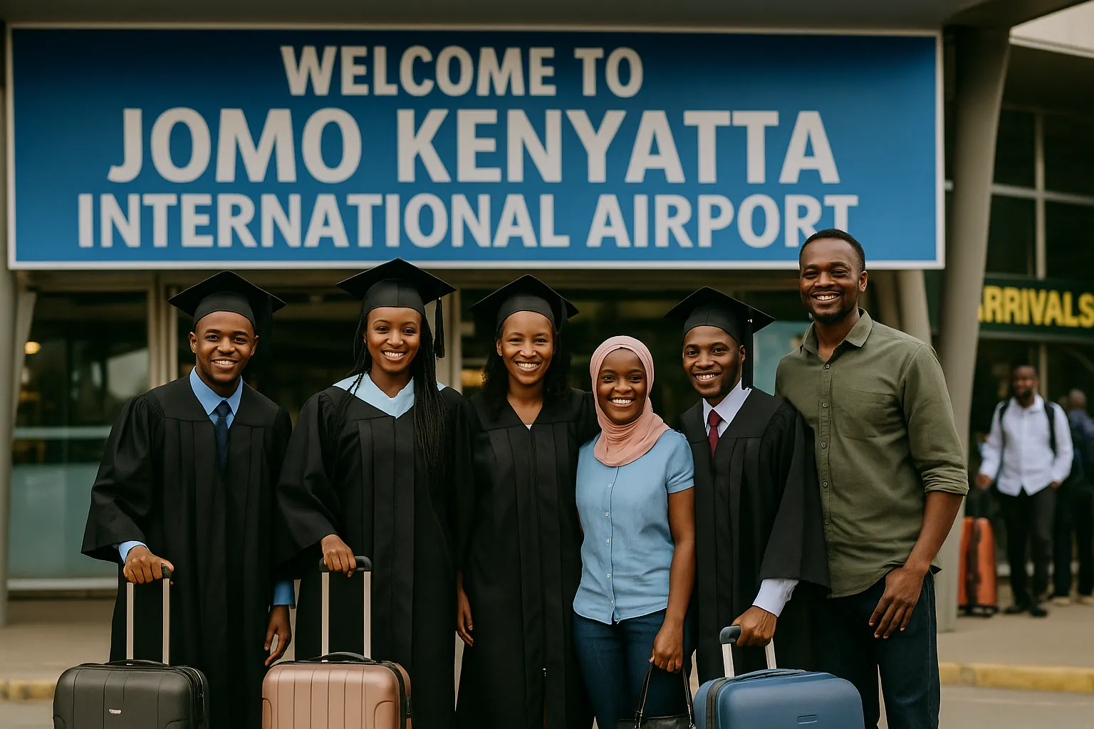 happy mba graduates after their masters degree in usa jomo kenyatta airport